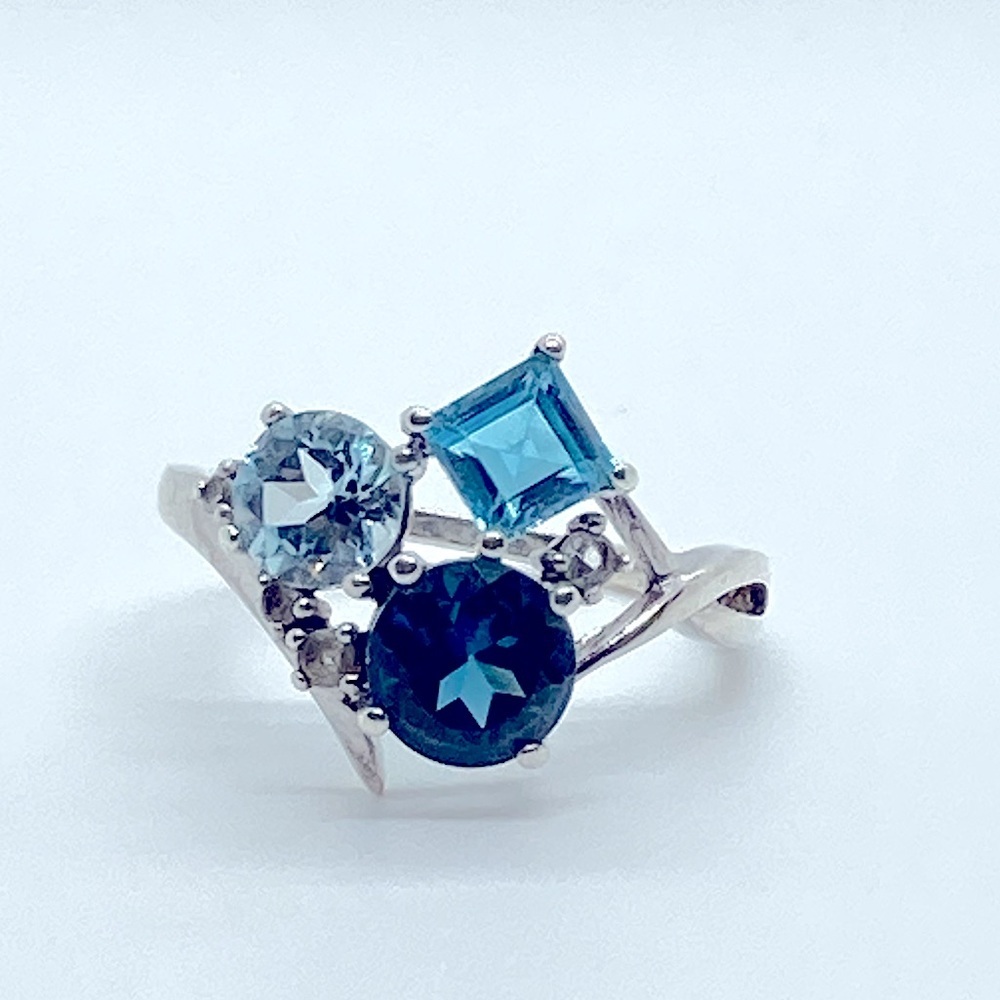 Vtg Sterling Topaz & Diamond Gemstone Cluster 925 Silver Ring | Sz 8.25 - Picture 6 of 16